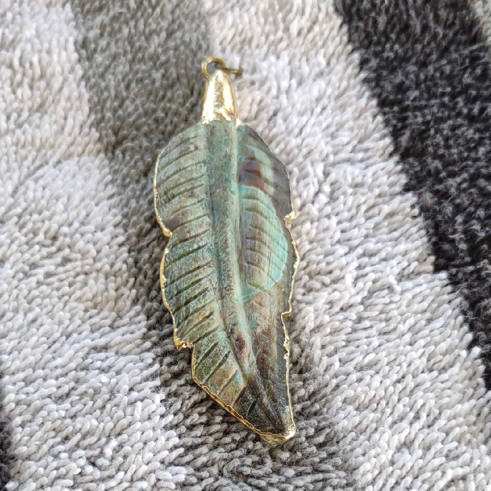 Gold and Green Leaf Pendant